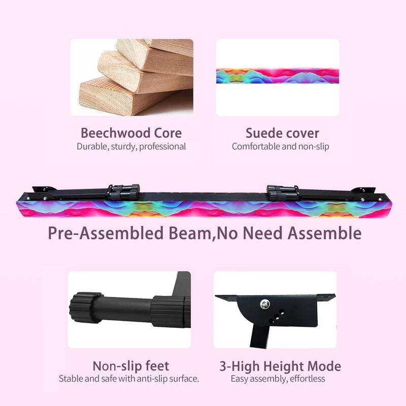 Peakpath 8FT Adjustable&Foldable Gymnastics Balance Beam,Home Gym Equipment,Easy Assembling and Storage,No Tool Require,for Kids Children Girls Training (Candy Pink, 8FT) - Image 3